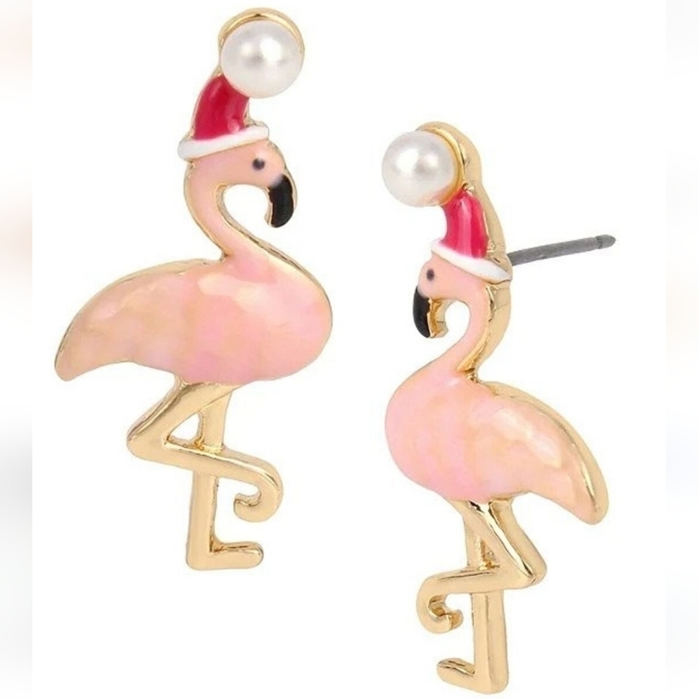 Betsey Johnson Santa Flamingo Earrings NIB